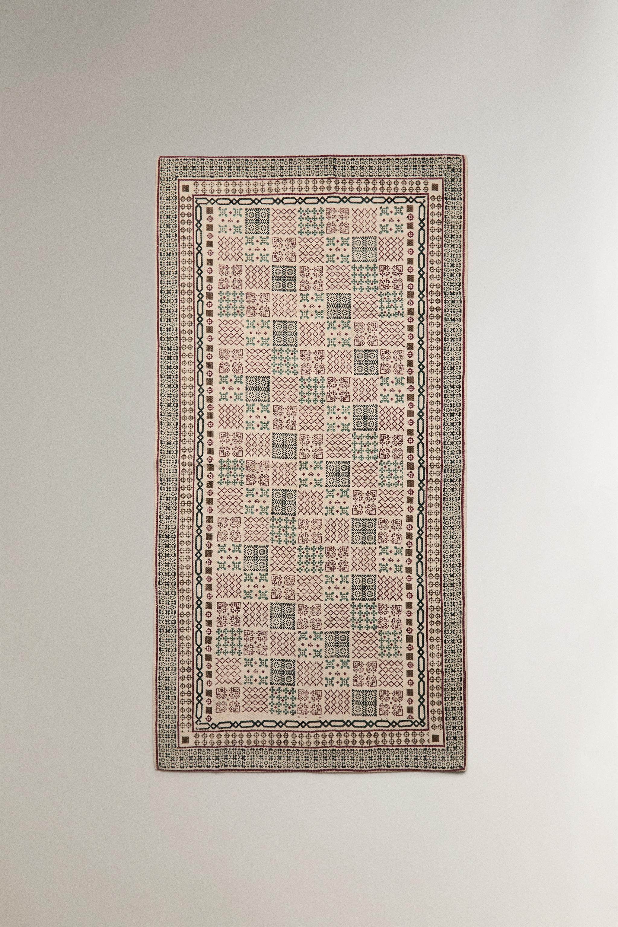 CHRISTMAS BLOCK PRINT COTTON AREA RUG